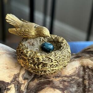 VTG MAX FACTOR COMPACT With PERFUME HYPNOTIQUE Gold Bird Nest Glass Egg